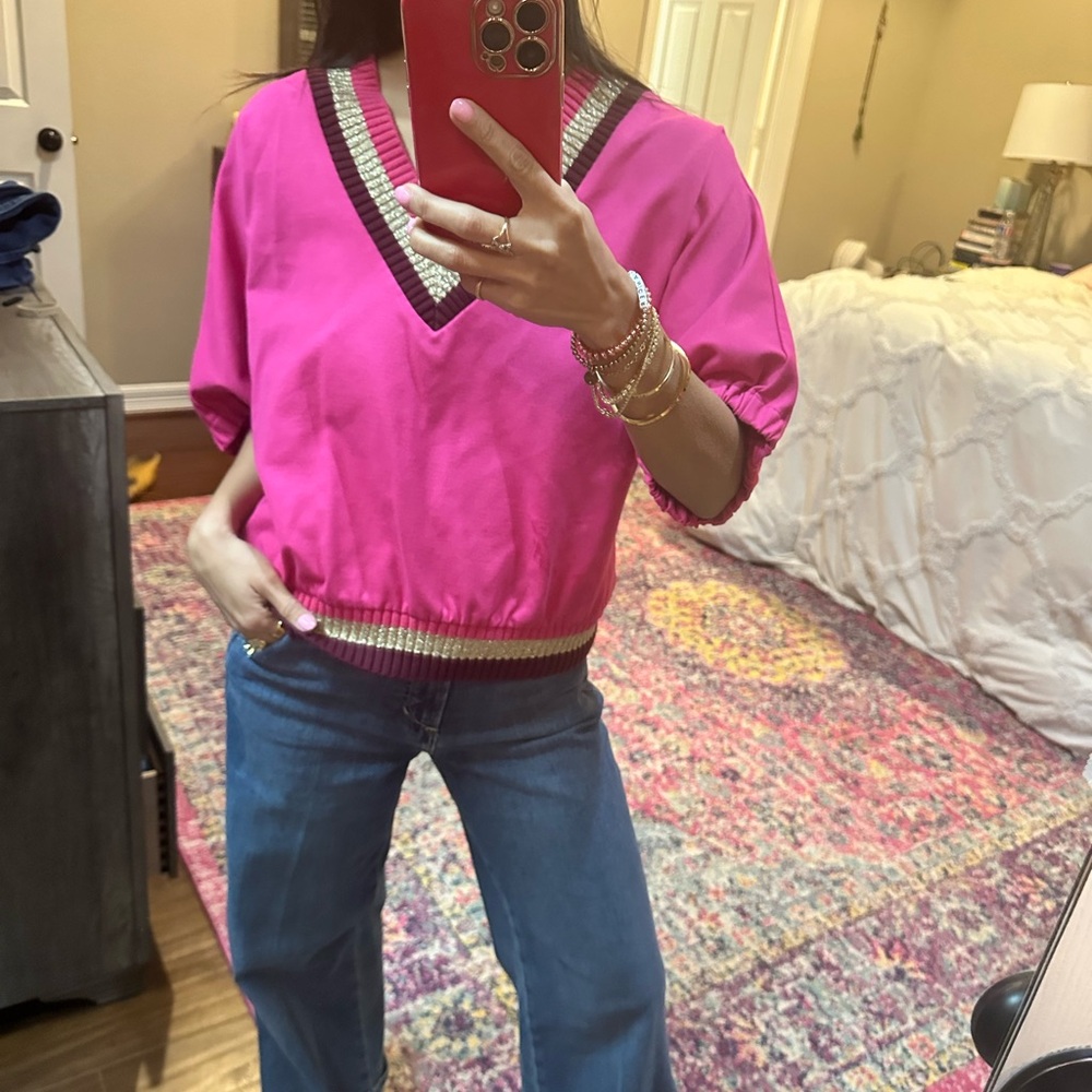 Pink V-Neck Women's Top